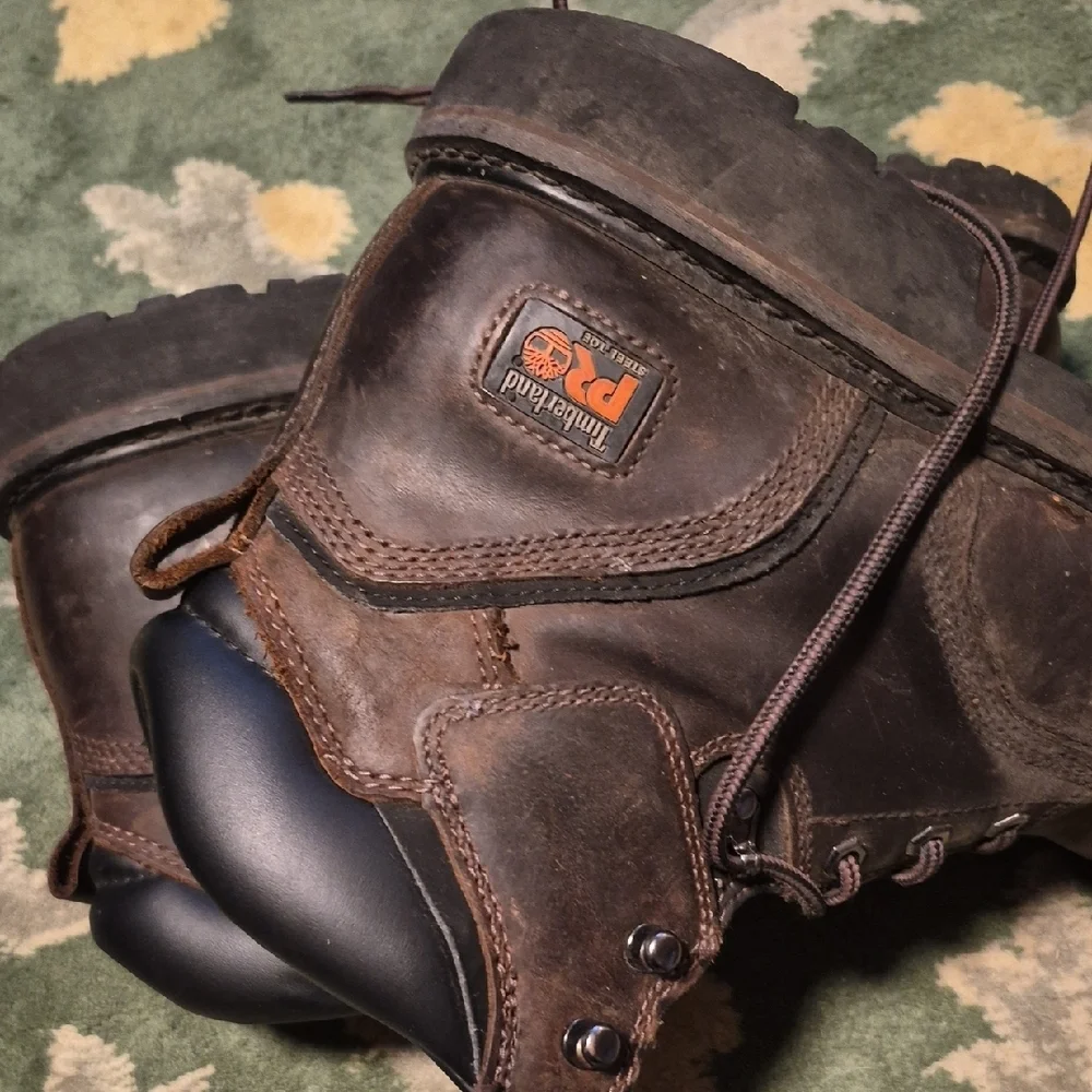 Timberland PRO Brown Leather Work Boots with Lace-Up Front